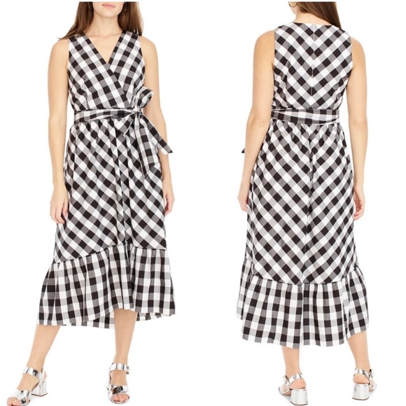 J. Crew Faux Wrap Gingham Poplin Midi Dress NWT - Picture 1 of 5
